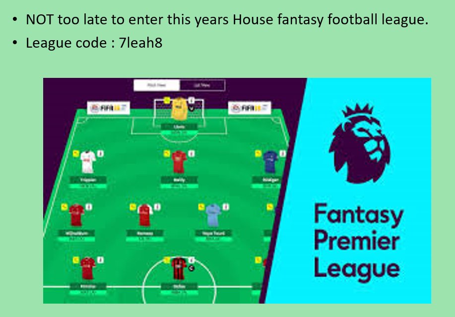 Still NOT TOO LATE to join this years house fantasy football league. We so far have 82 in the league. Please type in the code 7leah8 to join. Can you beat some of the teachers and come out on top in this years competition? #house #fantasyfootball #PHS