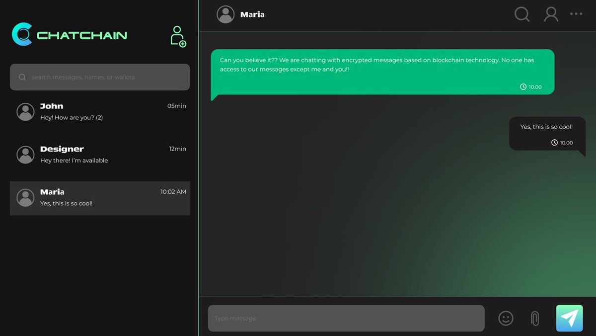 ChatChainApp's tweet image. 𝐔𝐏𝐃𝐀𝐓𝐄 𝐂𝐇𝐀𝐓 𝐂𝐇𝐀𝐈𝐍.

As we are advancing on UI/UX design of Chat Chain App, our blockchain developers are working hard on the web3 infrastructure to have a smooth and quick flow for users.

This is not a normal chat application. We have blockchain part too beside…