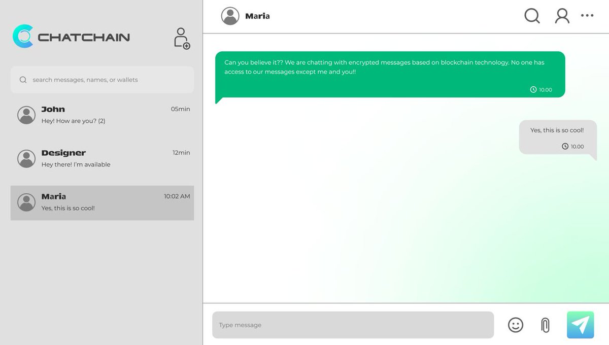 ChatChainApp's tweet image. 𝐔𝐏𝐃𝐀𝐓𝐄 𝐂𝐇𝐀𝐓 𝐂𝐇𝐀𝐈𝐍.

As we are advancing on UI/UX design of Chat Chain App, our blockchain developers are working hard on the web3 infrastructure to have a smooth and quick flow for users.

This is not a normal chat application. We have blockchain part too beside…
