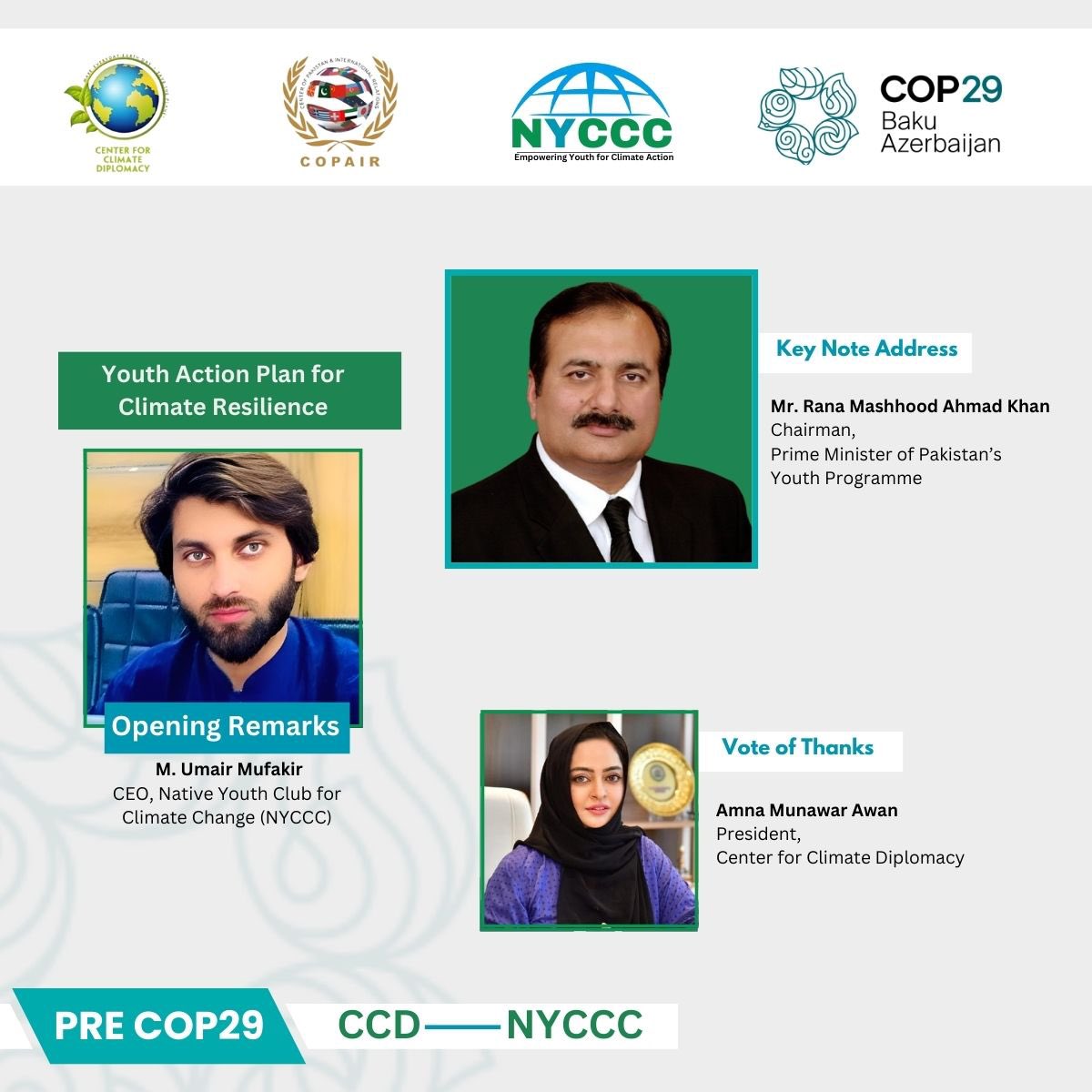 NYCCC Pakistan (@nyccc_pk) on Twitter photo PRE-COP29 Stakeholder Conference for Global Climate Resilience Action Plan
Join us as we unite global leaders to address the urgent threat of climate change.
<a href="/AmnaAwanAMGroup/">Amna Munawwar Awan</a> <a href="/MUMufakkir7/">M Umair Mufakir</a> <a href="/AzEmbPak/">Azerbaijan Emb. to Pakistan</a> <a href="/ranamashhood/">Rana Mashhood Ahmad khan</a> <a href="/RominaKAlam/">Romina Khurshid Alam</a> <a href="/bilal1anwar/">Bilal Anwar</a> <a href="/FPCCIOfficial/">FPCCI Official</a> <a href="/ndmapk/">NDMA PAKISTAN</a>
#COP29 PRE-COP29 Stakeholder Conference for Global Climate Resilience Action Plan
Join us as we unite global leaders to address the urgent threat of climate change.
<a href="/AmnaAwanAMGroup/">Amna Munawwar Awan</a> <a href="/MUMufakkir7/">M Umair Mufakir</a> <a href="/AzEmbPak/">Azerbaijan Emb. to Pakistan</a> <a href="/ranamashhood/">Rana Mashhood Ahmad khan</a> <a href="/RominaKAlam/">Romina Khurshid Alam</a> <a href="/bilal1anwar/">Bilal Anwar</a> <a href="/FPCCIOfficial/">FPCCI Official</a> <a href="/ndmapk/">NDMA PAKISTAN</a>
#COP29