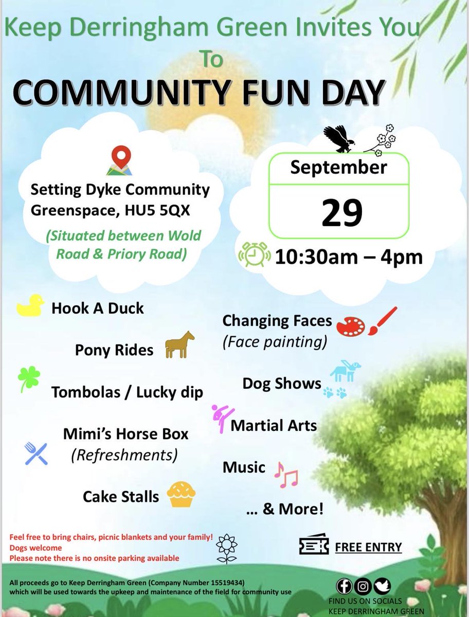 One week today until our Community funday event on our greenspace! If you know any businesses that can do us gift vouchers which can be exchanged for services or food&amp; drink, pls get in touch asap or bring it along on the day!