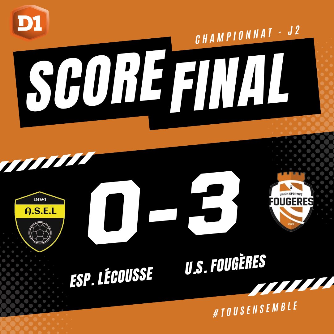 [#CHAMPIONNAT]

✅ V. 3-0 vs Esp. Lécousse

Victoire méritée !
Un match maîtrisé de notre part dans le secteur et animation offensive avec beaucoup de bonnes choses.

Une totale maîtrise défensive avec un vrai groupe soudé sur cet aspect.

#TOUSENSEMBLE 🟠⚫️
