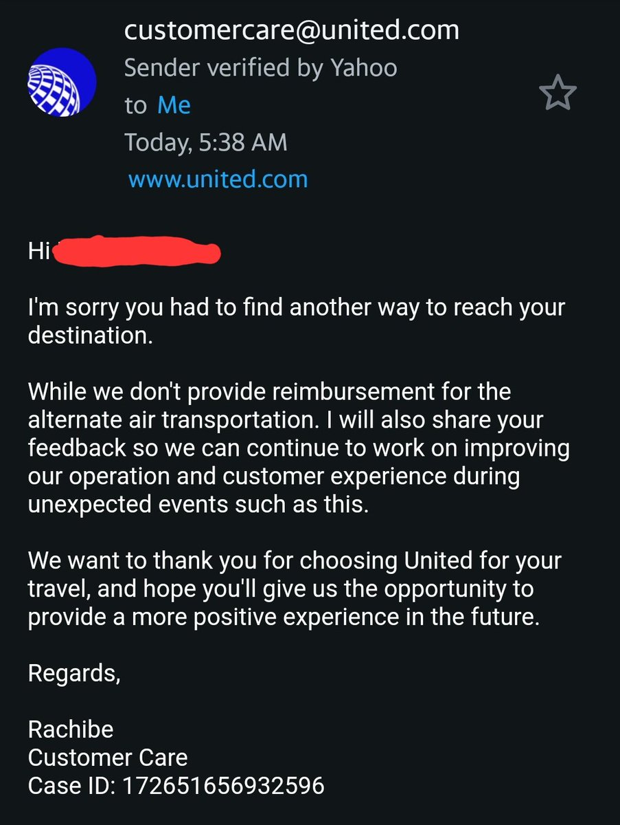 VickyPsarakis's tweet photo. @united is this some kind of cruel joke? I missed my flight because there were 0 United employees at check-in to assist me. After spending close to $2K and losing 24h to get home, I contacted customer service and after hearing what happened they guaranteed customer care would.. https://t.co/7OLXZDMdvx
