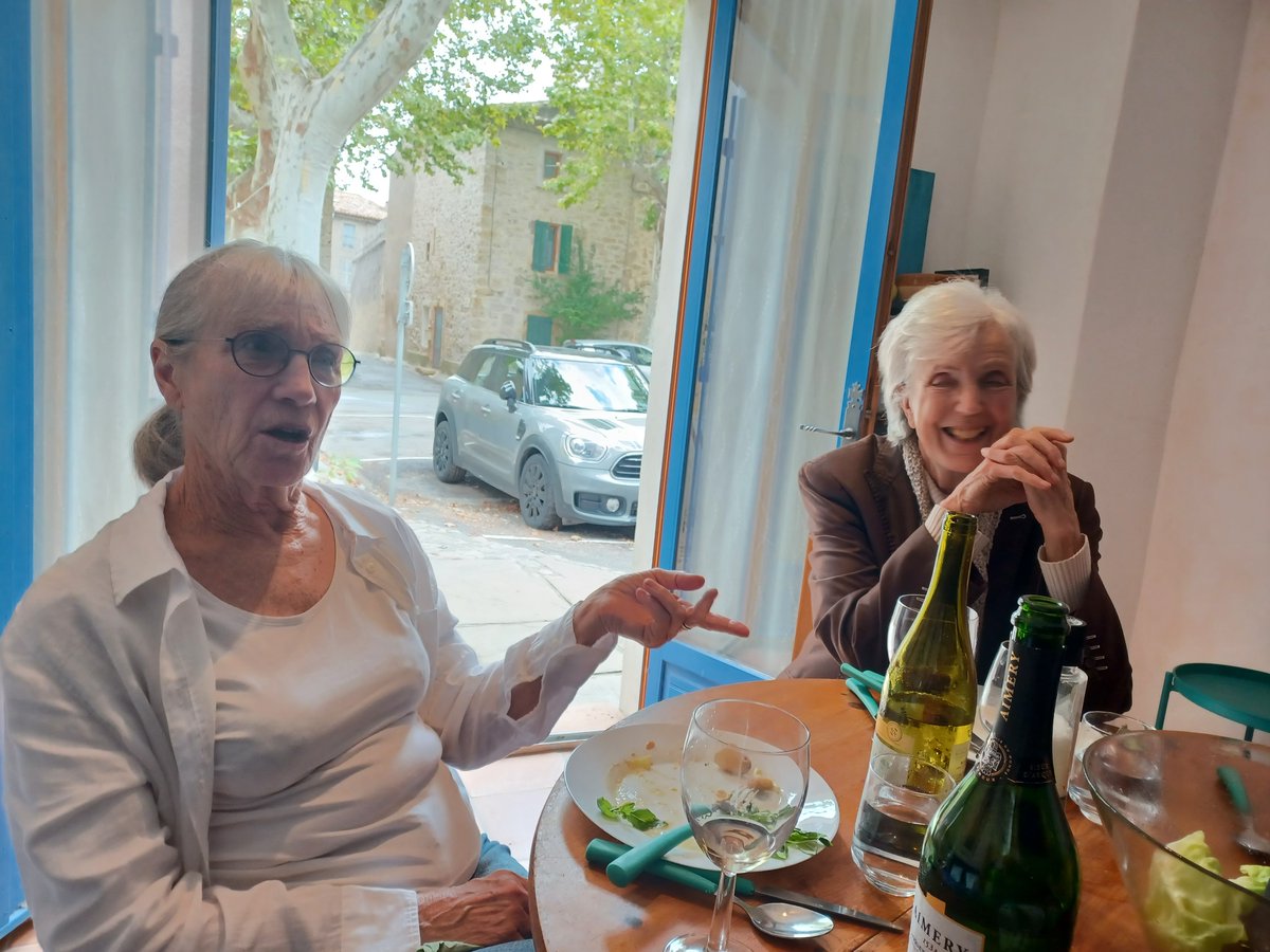 It's always fun to get together with a few fellow writers for a literary natter. Novelists, Linda Amstutz , Ted Bun, and poet, Johanna Lamon, joined me in Fabrezan today for lunch - and the world was put to rights. <a href="/dozeebird/">Paula</a> <a href="/VodkaWardrobe/">Sheila Patel</a> <a href="/WindwalkerWrite/">Cassondra Windwalker</a>