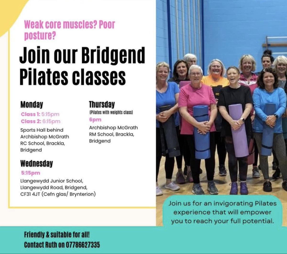 c2cfitnesswales's tweet photo. Wanting to improve your fitness levels and overall wellbeing? Pilates is for you! 

Join our classes in Bridgend:

✅ perfect for beginners 
✅ super friendly classes 
✅ follow along at your own pace 
✅ improve your physical and mental health 

Leave a comment below to join👇🏼 https://t.co/rfputNCuEB