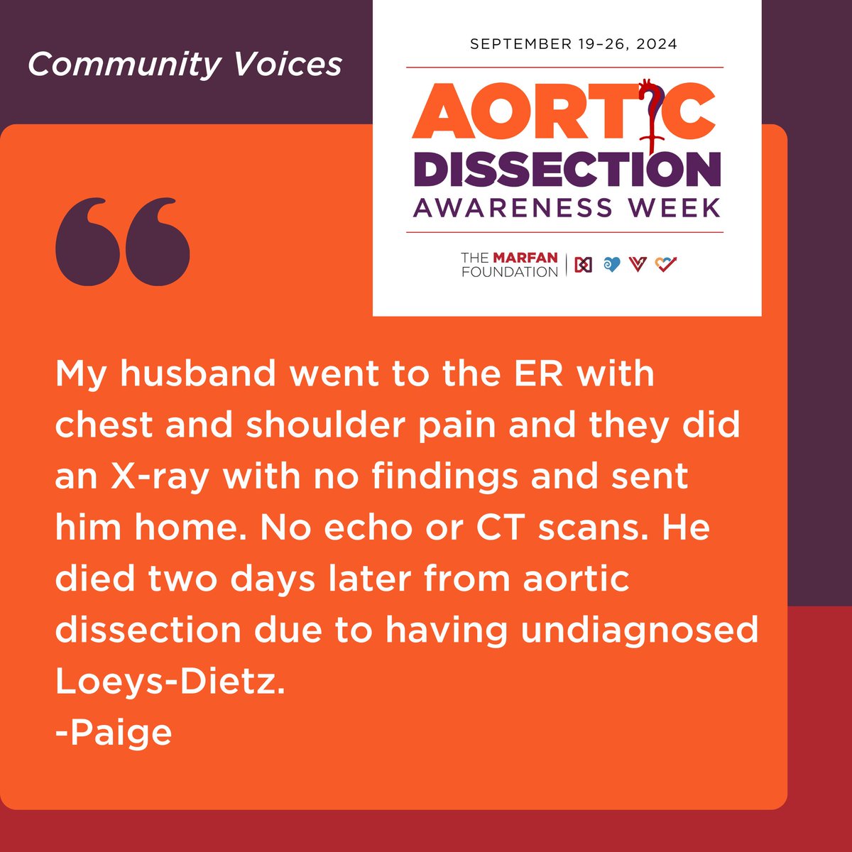 People living with Loeys-Dietz syndrome and related genetic aortic and vascular conditions have a roughly 250x greater chance of aortic dissection. CT scans and genetic testing saves lives. #AorticAwareness #ThinkAortaThinkFamily #LoeysDietzSyndrome #EmergencyMedicine