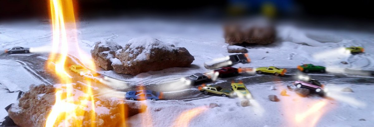 Percy_Maimela_'s tweet image. I create a snow scene using salt, rocks and toy cars.