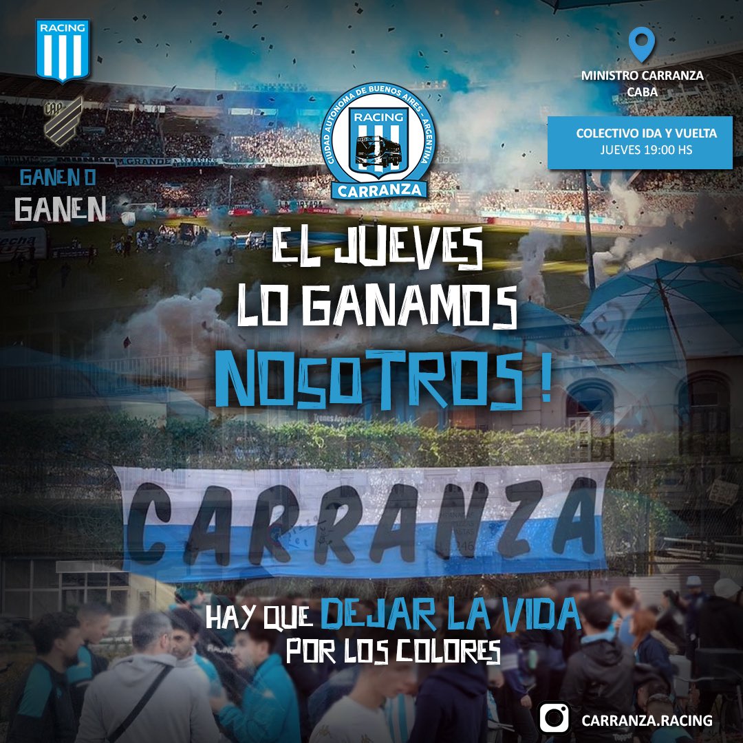 Con nosotros y por nosotros.
Ganar o ganar.
Aguante La Academia y la concha de su madre