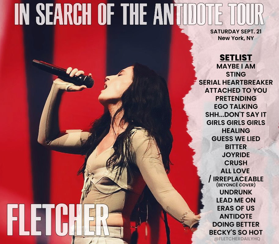 🎤| <a href="/findingfletcher/">FLETCHER</a>'s setlist last night for her sold-out show at <a href="/RadioCity/">Radio City</a>! #ISOTAtour ❤️‍🔥