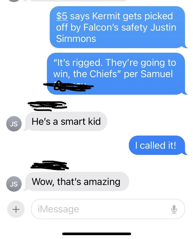 Did I win money: No

Satisfaction of being right on your brother-in-laws’ group: Priceless! 

<a href="/jsimms1119/">Justin Simmons</a>