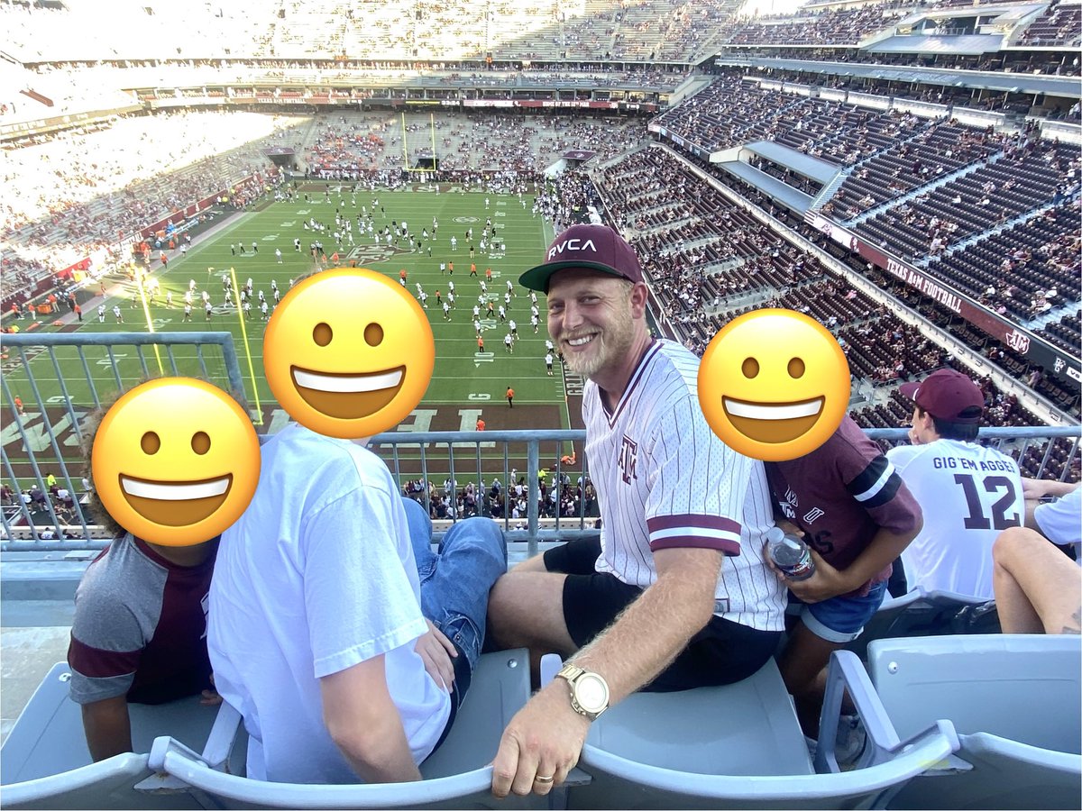 CgTrad3s's tweet photo. Took my kids to their first Aggie Game this weekend! Starting them young! We almost taught them the longest running Aggie tradition of Losing! But we managed to pull it out! Itβs a long Season! #GigEm #AggieUp #FutureAggie https://t.co/LIw0yxkXwx