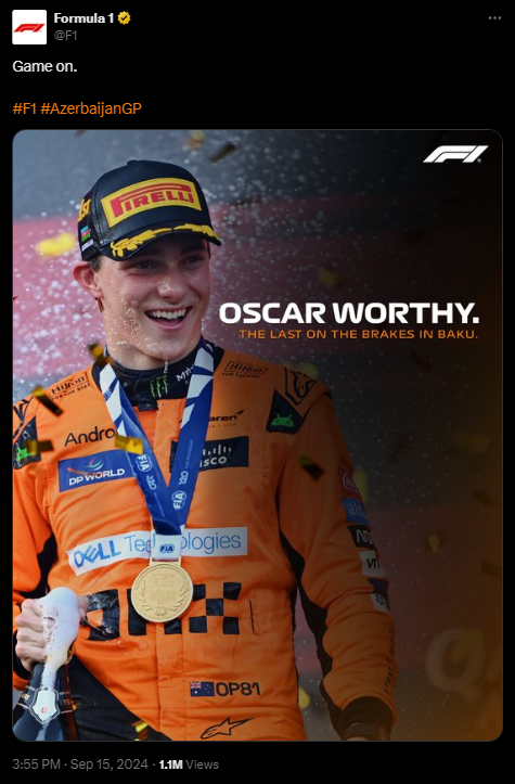 bloopgg's tweet photo. The F1 account has been posting the exact same type of graph after each race since the first post-summer break GP. 

Guess which 2 out of the 4 have hundreds and hundreds of quote RT's criticizing the graphic and the driver that appears on it. https://t.co/Crd1QE7VgL