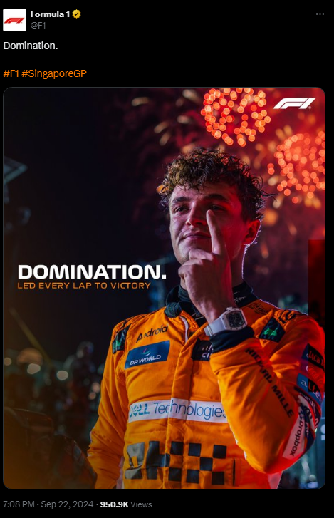 bloopgg's tweet photo. The F1 account has been posting the exact same type of graph after each race since the first post-summer break GP. 

Guess which 2 out of the 4 have hundreds and hundreds of quote RT's criticizing the graphic and the driver that appears on it. https://t.co/Crd1QE7VgL