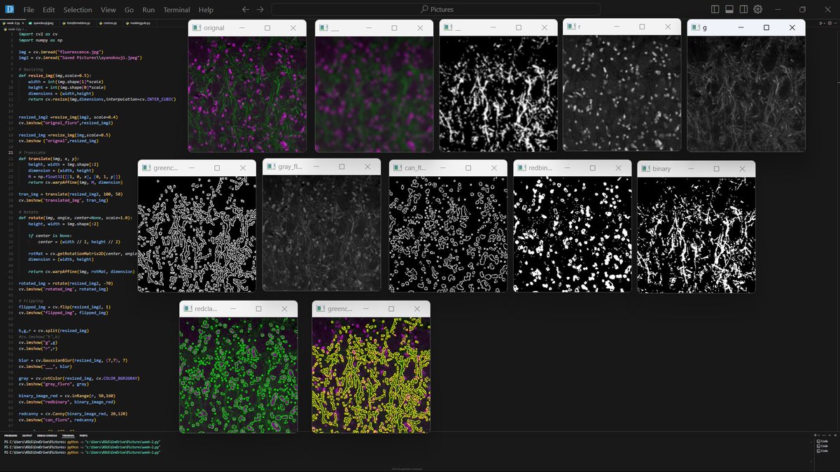 xtrupal's tweet image. week-2 of learning image processing
learned abt:
&gt;Gaussian Blurring
&gt;various geometric transformations
&gt;binary Thresholding
&gt;color Space conversion
&gt;image filtering and edge detection
&gt;contours and masking
will try to make more better decisions
cool stuff.
cu next week :)
🧵