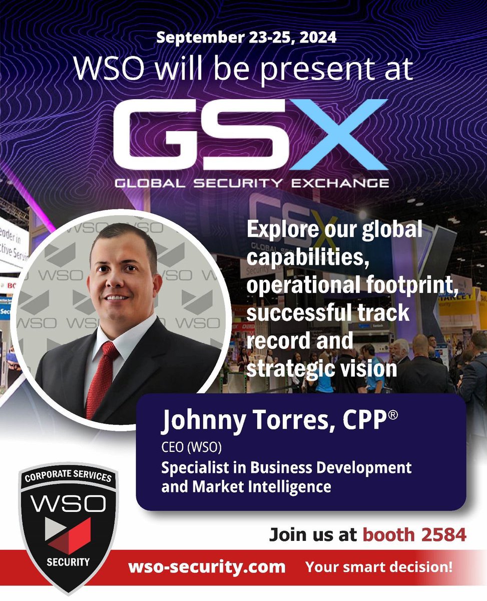 WSO_Security's tweet image. Explore our global capabilities, operational footprint, successful, track, record, and strategic vision
Johnny Torres, CPP
CEO (WSO)
Specialist in business development and market intelligence