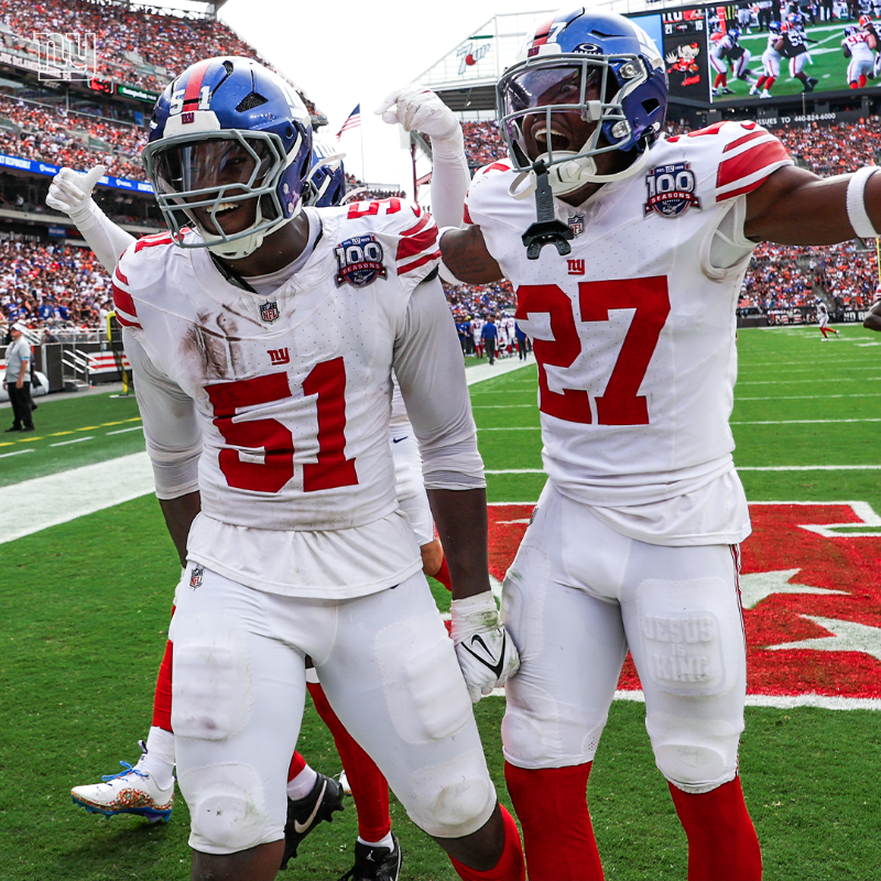 Giants's tweet photo. Leaving Cleveland with a W ‼️