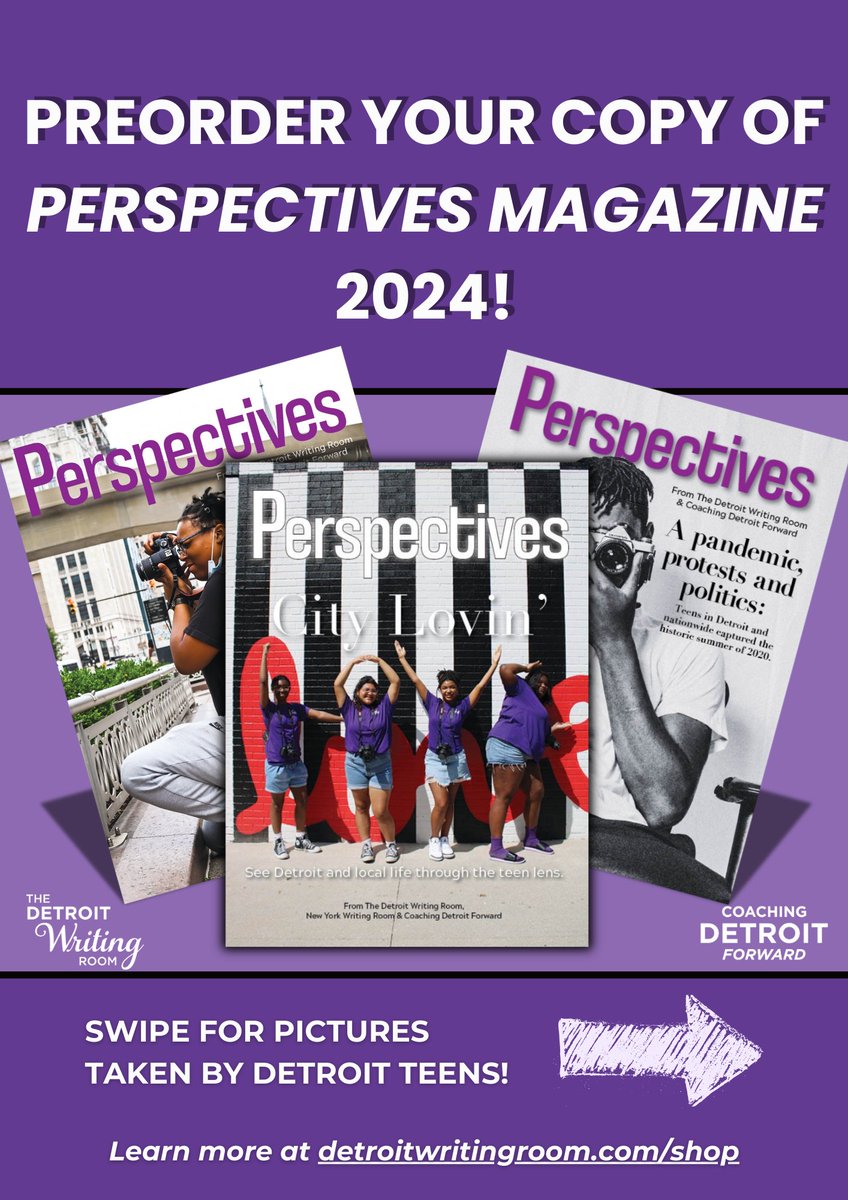 DETWritingRoom's tweet photo. 🗞️ Perspectives Magazine 2024 is now available for preorder! 🗞️

The 2024 edition will be released in November for $20. All proceeds support @CoachingDetroit, helping Detroit students attend our camps for free. 💜

Preorder your copy today at https://t.co/VtZjAbD9aF! ✨ https://t.co/9aN0UzCMtg