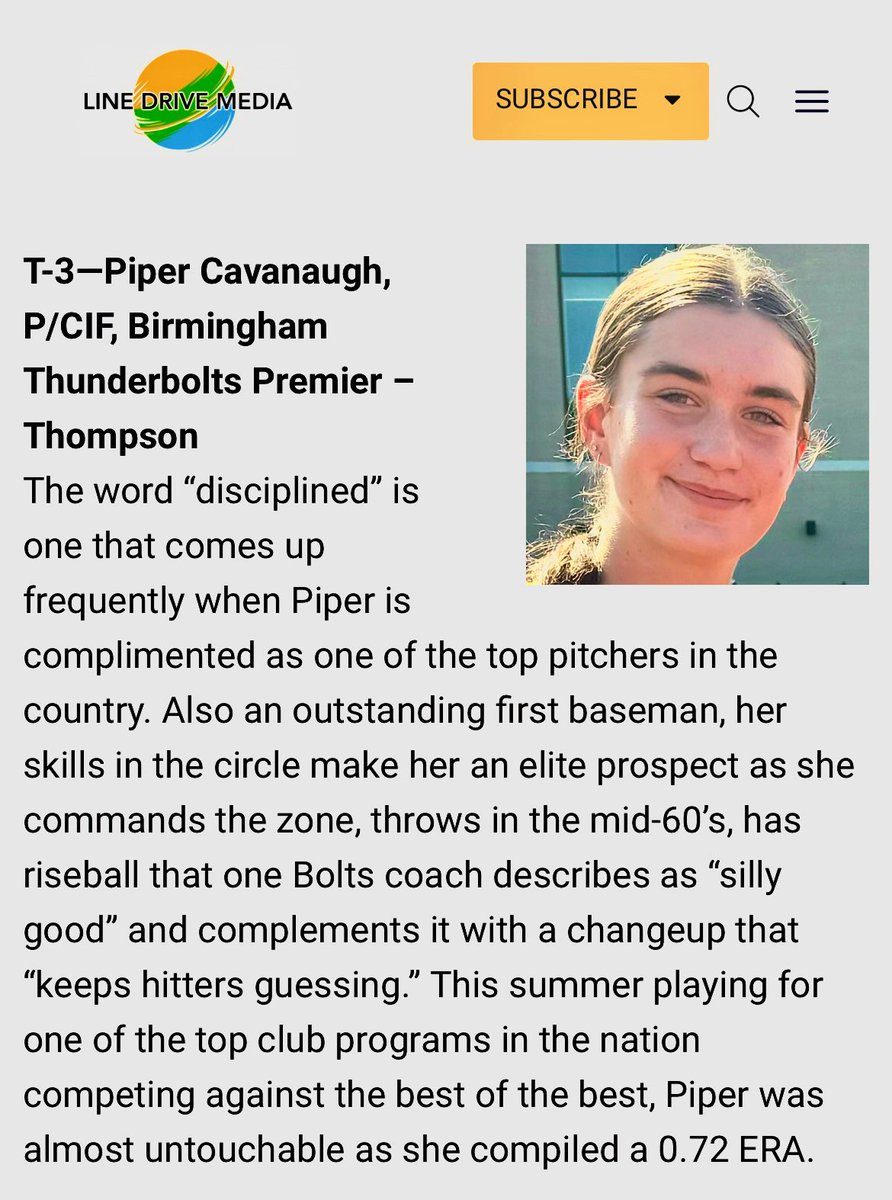 Piper Cavanaugh 2026 (@pipercav) on Twitter photo Thank you <a href="/LineDsoftball/">Line Drive Media</a>, <a href="/BrenttEads/">Brentt Eads</a> & <a href="/los_stuff/">Carlos Arias</a> for the recognition! Honored to be ranked among so many amazing athletes in the 2026 class!
#BHMboltsMADE
<a href="/coach_jenny2/">Jenny Buzzell-Parker</a> <a href="/rockello24/">rock thompson</a> <a href="/jonathanhon_hon/">Chicago Pitching Lab</a> <a href="/FootDoctor_Esia/">Esia Rivera</a> Thank you <a href="/LineDsoftball/">Line Drive Media</a>, <a href="/BrenttEads/">Brentt Eads</a> & <a href="/los_stuff/">Carlos Arias</a> for the recognition! Honored to be ranked among so many amazing athletes in the 2026 class!
#BHMboltsMADE
<a href="/coach_jenny2/">Jenny Buzzell-Parker</a> <a href="/rockello24/">rock thompson</a> <a href="/jonathanhon_hon/">Chicago Pitching Lab</a> <a href="/FootDoctor_Esia/">Esia Rivera</a>