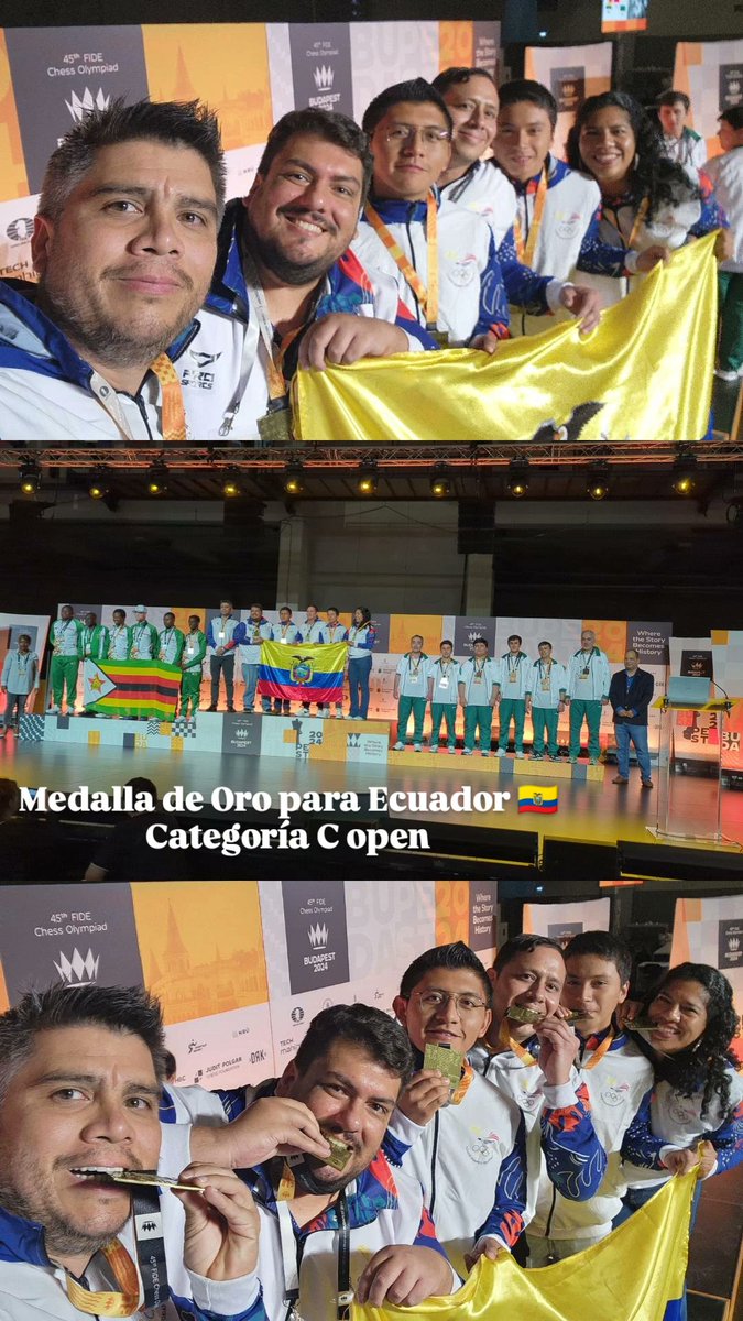 FedeEcuAjedrez's tweet photo. ¡Grande Ecuador!  🇪🇨
Medalla de Oro  Categoría C Open 💪🏽 45ta Olimpiada de Ajedrez.
Nuestros ajedrecistas lo dan todo a pesar de no haber recibido ni $1 de @DeporteEc. Con medalla olímpica pero endeudados. 
Al parecer #ElNuevoEcuadorResuelve no aplica al deporte https://t.co/N7k5Uxviob