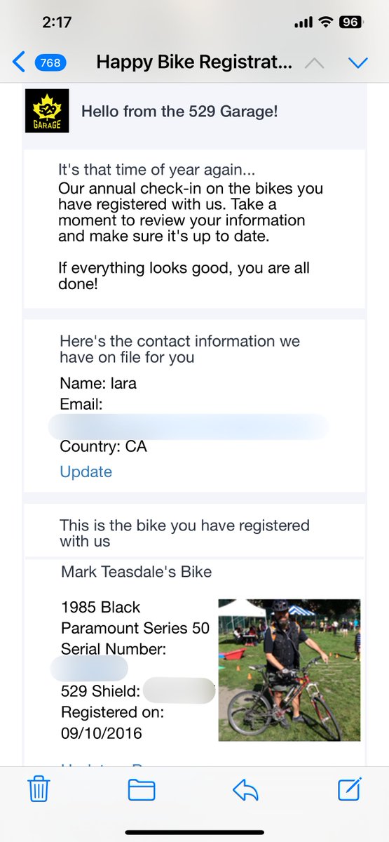 MarksGonePublic's tweet image. I have had my bike for 39 years! Project 529 is a bike registration system that helps deter theft and recover stolen bikes. Register your bike with 529 Garage, report it if stolen, and the community can help you track it down. #BikeSafety #Project529
#endbiketheft…