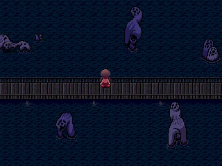 one of my favorite parts of yume nikki is how incompressible some of it's assets are, objects that imply intention and purpose in their design but when you look at you cant really make anything out, really makes the game feel alien, organic and otherworldly 
