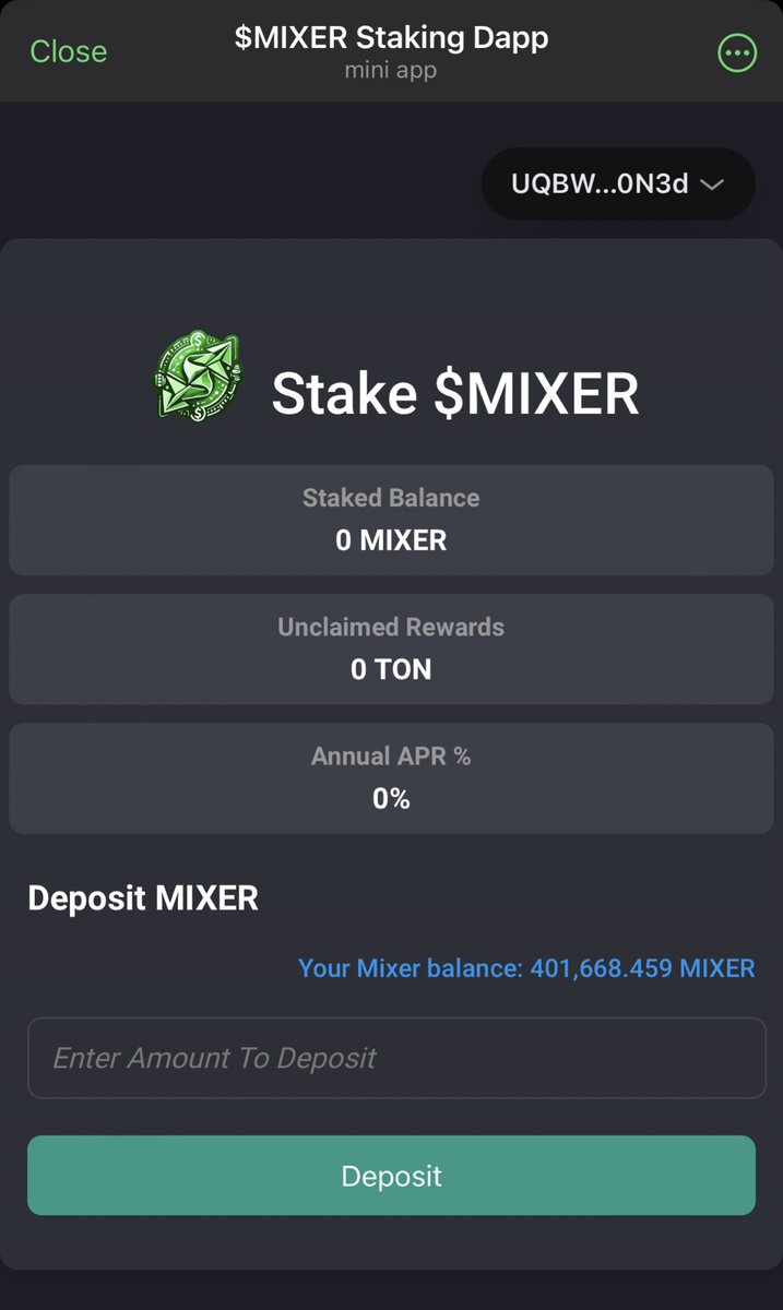 tonmixbot's tweet photo. 💵 HAPPY STAKING SUNDAY $MIXER FAM

We are pleased to announce IT IS TIME! We greatly appreciate your patience as we built our staking protocol! 

Please read below for important info on how to stake your $MIXER for $TON rewards 💚

REWARDS BEGIN Sept 25 00:00 UTC ⏰

We advise you to stake your supply asap to begin accumulating as soon as rewards begin!

• Staking dapp: https://t.co/hJIYnK5Cc9
• Connect and deposit your $MIXER
• Periodically check your accumulated rewards and claim whenever rewards > 0
• Deposit or withdraw stake whenever you want

⚠️ The minimum staking period is 30 days, early withdrawal results in a 15% penalty on your $MIXER supply
• Penalty only affects your $MIXER, you will always receive full $TON rewards
• Over 30 days the penalty gradually changes from 15% to 0%
• Claiming rewards does not incur any penalty, it also does not affect the 30 day timer
• ALL PENALTIES ARE 0% UNTIL REWARDS BEGIN

#MIXER #Telegram #staking #Ton #Bridge #Crosschain #Swap #Crypto