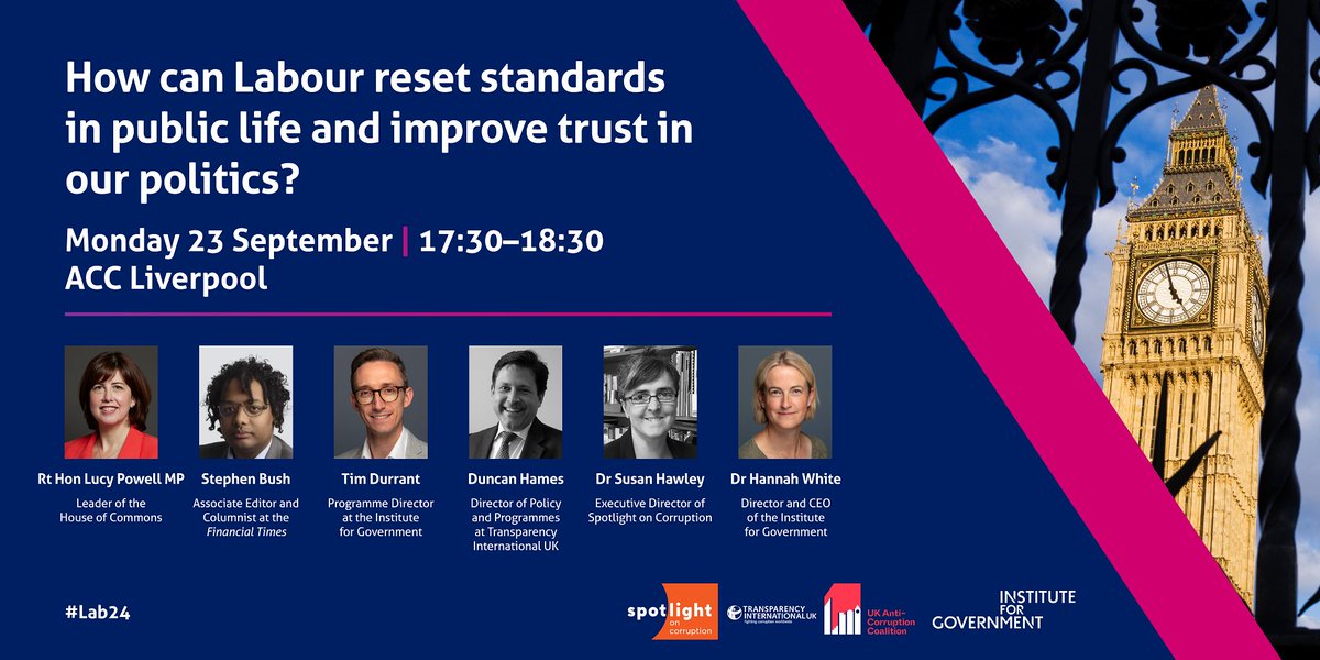 Then at 17:30, with Labour seeking to reassert its credentials around upholding public standards, our next event will explore how the party can reset standards and improve trust in our politics.  

We will be joined by <a href="/LucyMPowell/">Lucy Powell MP</a> <a href="/stephenkb/">Stephen Bush</a> <a href="/timd_IFG/">Tim Durrant</a> <a href="/duncanhames/">Duncan Hames</a> <a href="/susanpjhawley/">Susan Hawley</a>