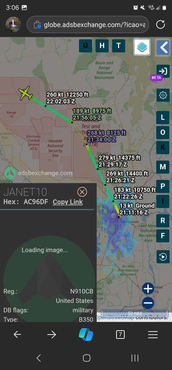 norb420's tweet photo. #AC96DF as #JANET10 Not unheard of, but a rare Sunday Janet flight. From Las Vegas KLAS to Homey Airport KXTA, on the ground a short time there and then on to Tonopah Test Range KTNX. https://t.co/dCzK8xaNLI