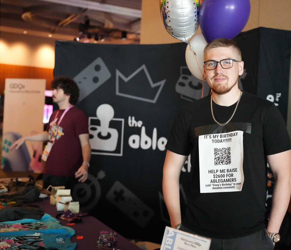 $26k!!! Huge thanks to our friends at @gamesdonequick @lightstream @xsolla <a href="/theyetee/">The Yetee @theyetee.com 🟦☁️🦋</a> @fangamer <a href="/onepeloton/">Peloton</a> &amp; everyone who has donated so far. It's @vinzty_  26th birthday &amp; we just passed $26k raised by GDQ!! Every bit donated helps change the lives of disabled players.