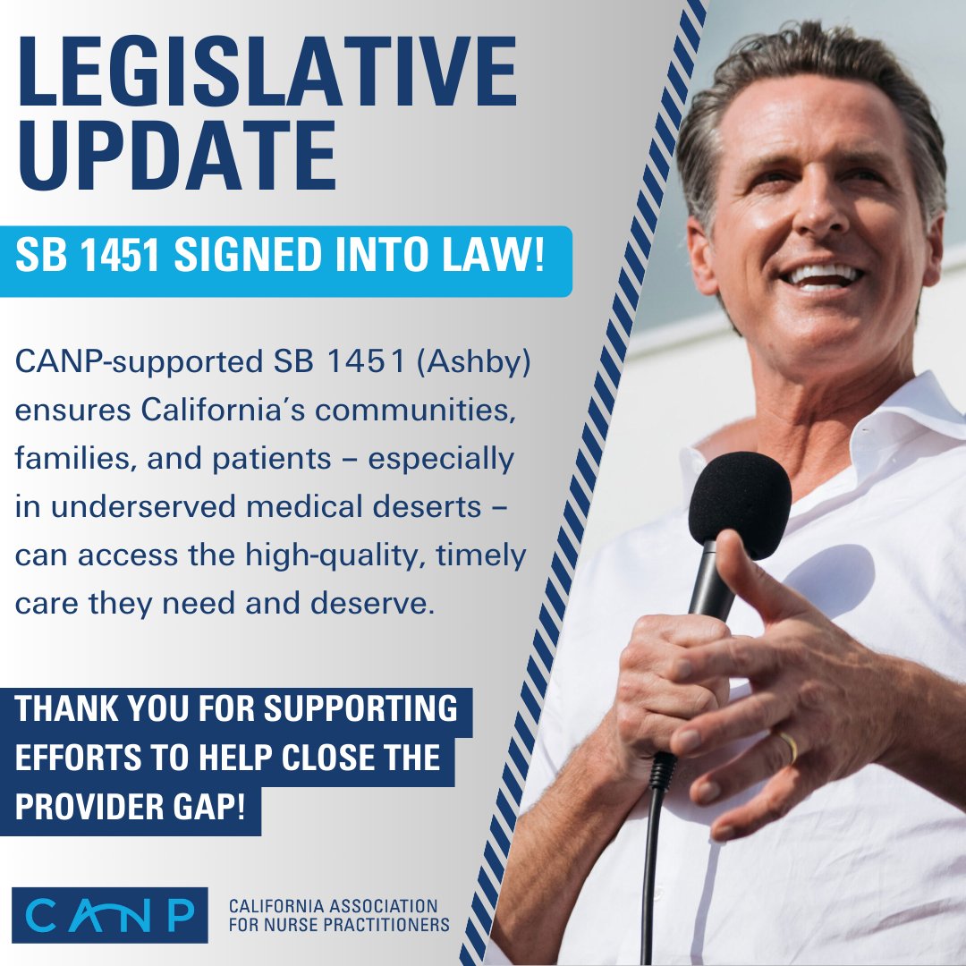 Big news today for NPs in #California, #SB1451 by <a href="/SenatorAshby/">Senator Angelique Ashby</a> was signed into law. Thank you <a href="/cagovernor/">Governor Gavin Newsom</a>