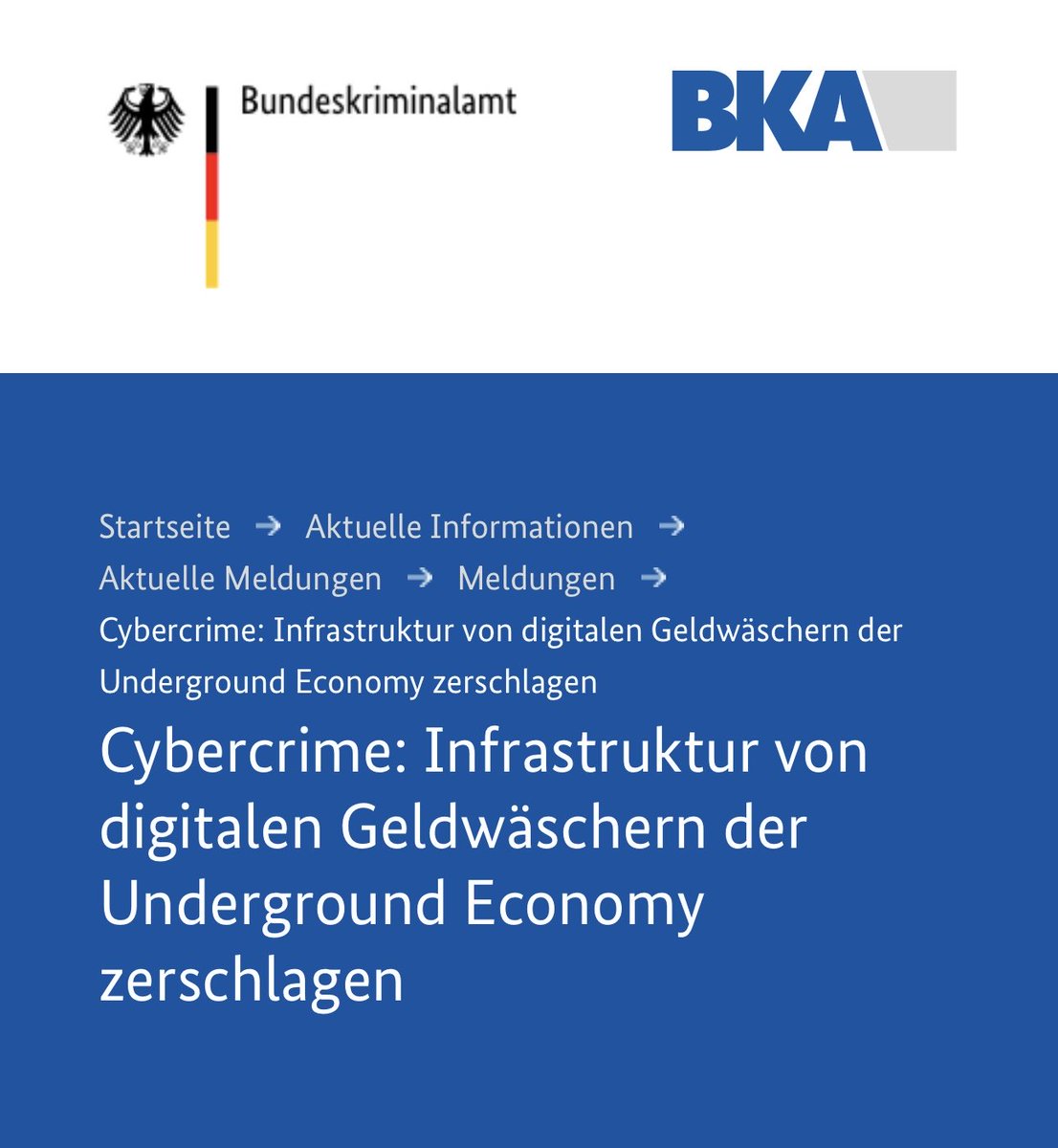 BKA und ZIT haben 47 in Deutschland gehostete  „Exchange Services“ abgeschaltet, auf denen teilweise auch Kryptowährungen getauscht werden konnten: bka.de/SharedDocs/Kur…