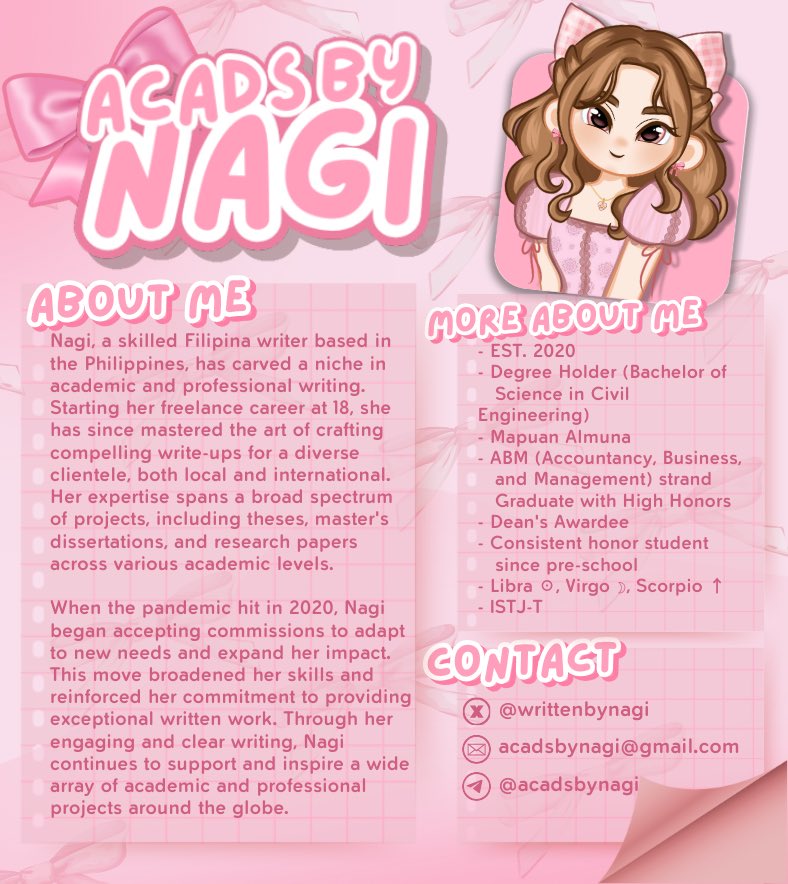 commsbynagi's tweet image. “Let the beauty of what you love be what you do.” - Rumi 𝜗𝜚

Hey there! I&apos;m Nagi and I specialize in crafting essays, theses, and comprehensive research papers. Check my commsheet for other papers I cater. ⋆౨ৎ˚⟡˖ ࣪

feedback: #arigatnxnagi 𐙚
updates: #updatesbynagi 𐙚