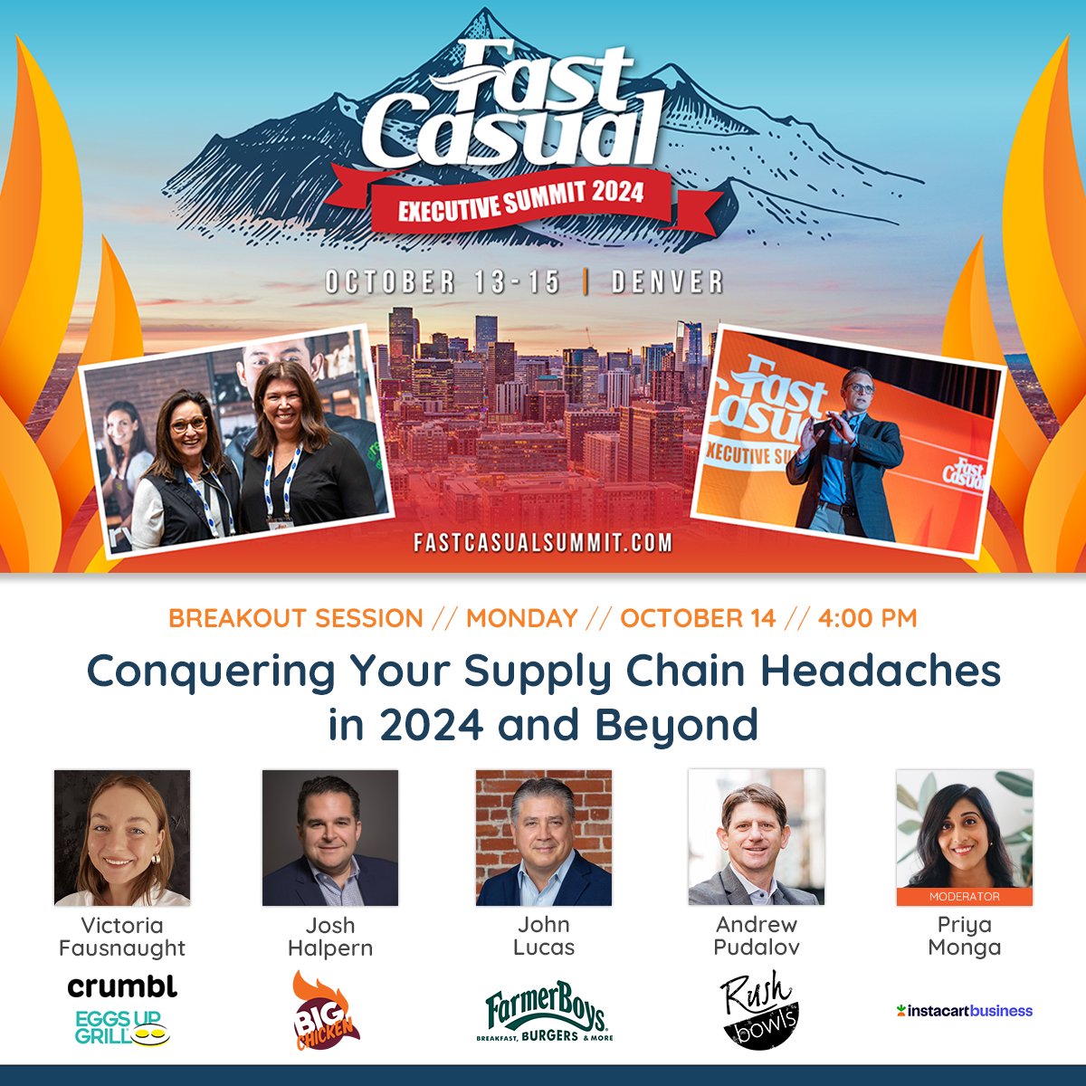 fastcasualexec's tweet photo. This session at the 2024 Fast Casual Executive Summit will equip restaurateurs with actionable tips and insights to optimize their supply chain for success. @CrumblCookies @EUGrill @BigChickenShaq @FarmerBoys @RushBowls @Instacart #FCsummit #fastcasual #restaurants #supplychain https://t.co/KUSs8P6myX