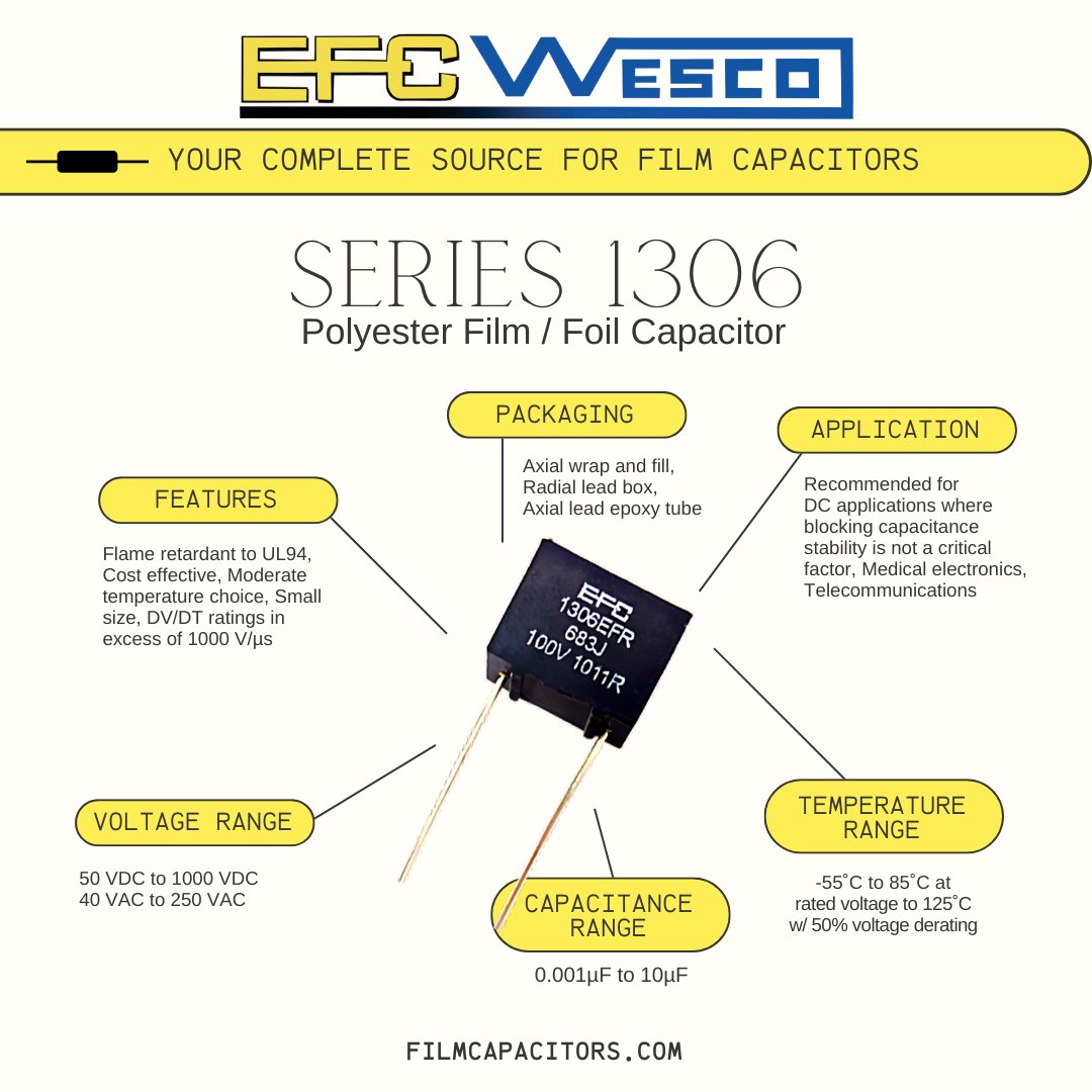EFCWesco's tweet photo. Get ready for Capacitor Chronicles! We're condensing our capacitor know-how into easily digestible tidbits. EFC/Wesco's lineup, one quick post at a time! https://t.co/KZQZI7Ed8j