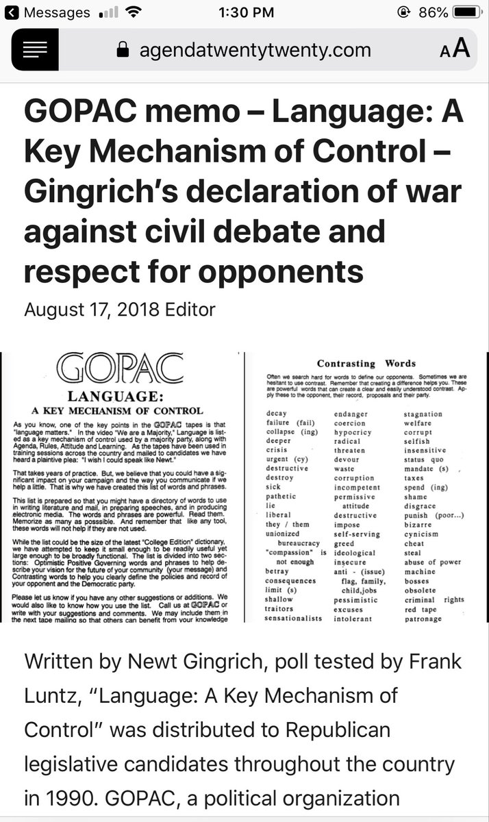 1jasliz's tweet photo. @ExileInDC @NormOrnstein #Gingrich Hse ldr 1994—“stop treating Congress as place to legislate & compromise; rather, make arena for permanent, all-out partisan WARFARE, WAGED BY GOP both legislative chambers” &GOPFox 24-7 RW lying propaganda conspiracies pose as legit news #GOP1994StochasticTerrorismParty https://t.co/kf3as8C9ny