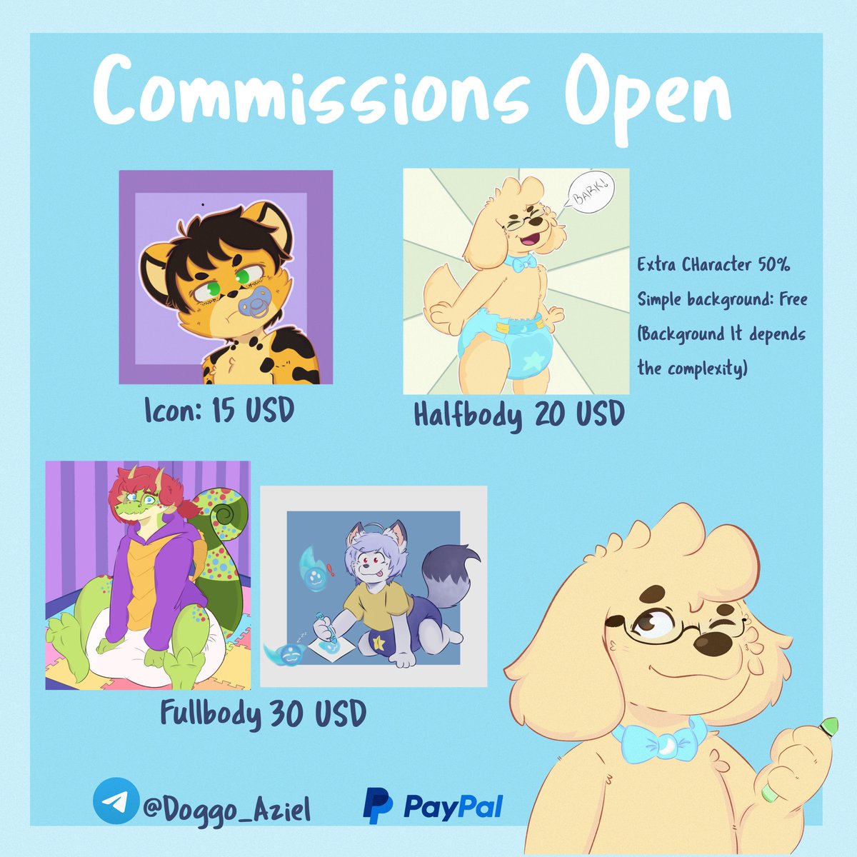 Lil_Dogy_Azzy's tweet photo. Hi Hi🌙
Well, I finally decided to open commissions, this time opening for 6 slots, if you want a slot send me a DM Here or on telegram ^^✨️
https://t.co/tBalKuSac2 https://t.co/vJx8EL4bAf