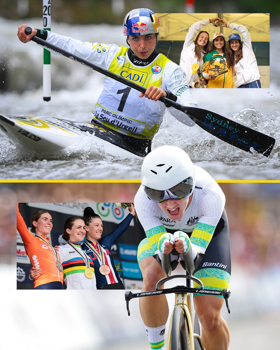 ausport's tweet photo. The quick Brown and Fox!

🟢Grace Brown - the first woman to claim the time trial Olympic gold &amp; world championship double in the same season.

🟡 @jessfoxcanoe - adds Canoe World Cup title to dual Paris Olympic gold.

What a weekend, what a 2024, what amazing athletes. https://t.co/17rr1l8ytC