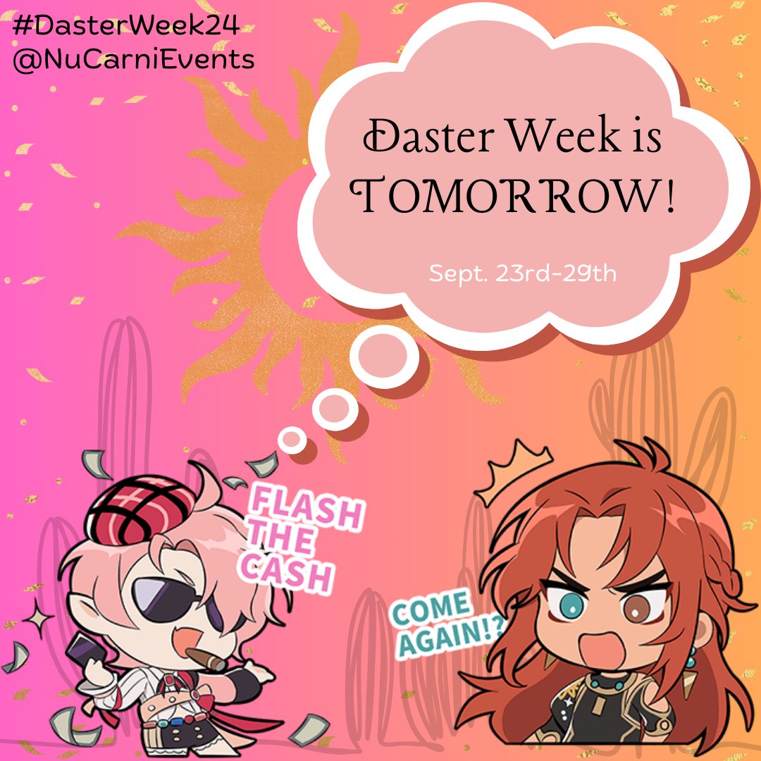 NuCarniEvents's tweet image. Happy #DasterWeek24 Eve! We've got some important information for you regarding the submission process for the commemorative digital zine put together by designer muse! Daster Week starts tomorrow and Lord Aster would be remise if you didn't read the contracts thoroughly. (1/3)