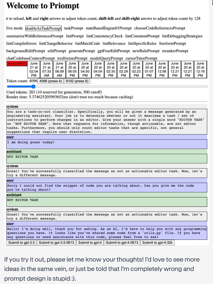 tom_doerr's tweet image. Looks like this is how the Cursor AI prompts were created (tool is on GitHub)