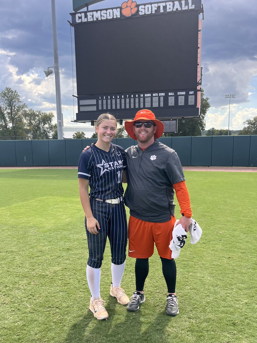 It was a hot day in Tiger Town but I truly enjoyed my camp experience today at Clemson! Thank you to all the coaches and players who made this a memorable day!! <a href="/rittmanjohn/">John Rittman</a> <a href="/ClemsonCoachKJ/">Kyle Jamieson</a> <a href="/jesss_harperr/">Jessie Harper</a> <a href="/KatieRepole/">Katie “Crash” Repole</a> <a href="/StarsNatGA/">Stars National Scott-GA 16U</a>