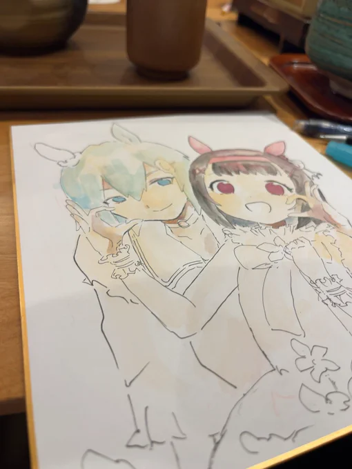 色紙とチェキ風シール 