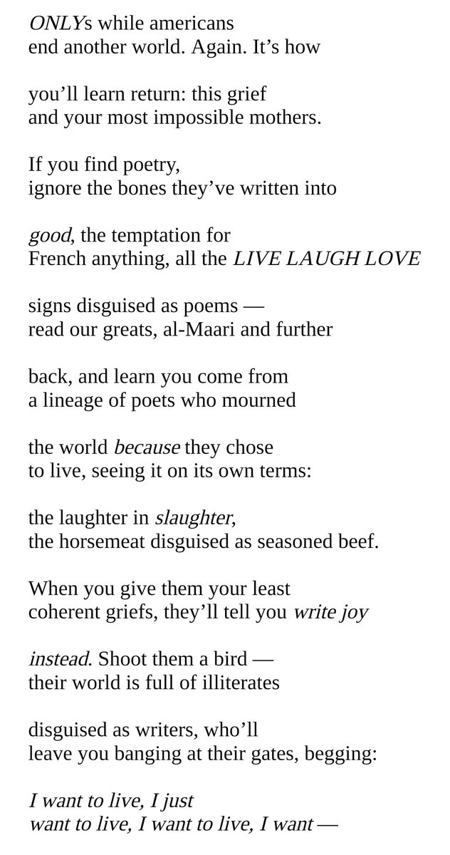 SCARY POEM TIME SINCE WE RAISED OVER $500 FOR GAZA! 

This is a poem that got very "we love this but are too terrified to publish it" type responses from the lit world (far far pre 10/7). I hope some of you see yourselves in this poem in the absolute worst ways 😈