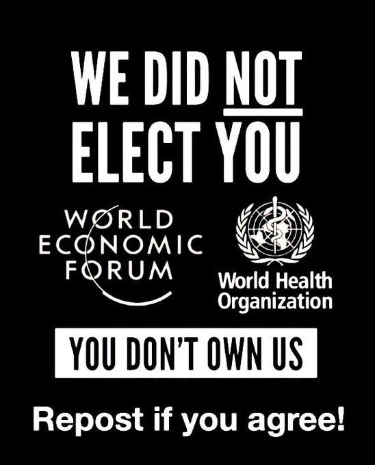 #DefundTheUN 
#ExitTheWHO 
#EndTheWEF

Share if you agree 🔁 (unfollow if you disagree)