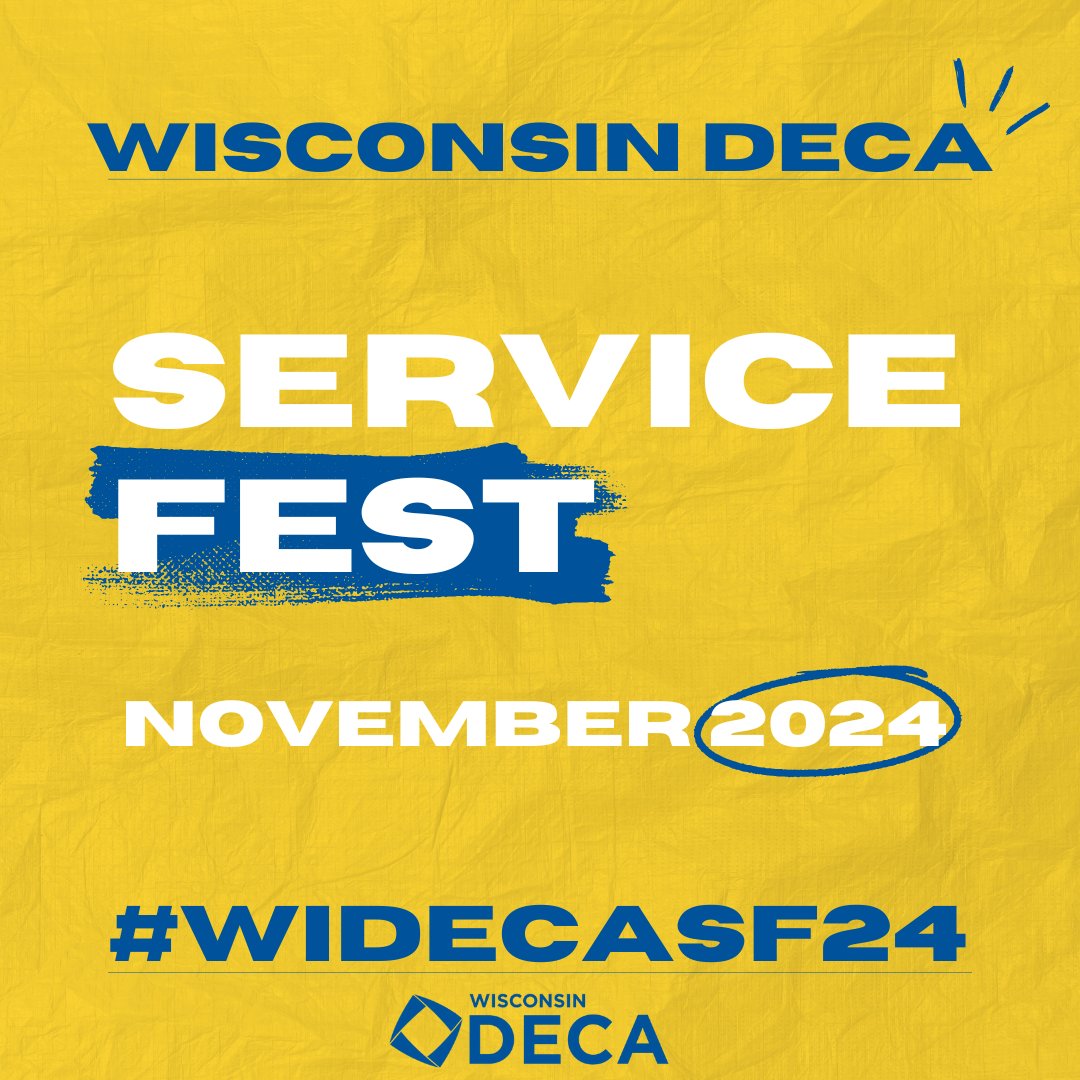 WI_DECA's tweet image. Are you ready to make a difference and give back to your community? November may seem far off, but now is the perfect time to start preparing for Service Fest! #wideca #betheone #widecasf24