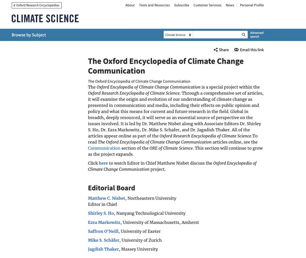 mcnisbet's tweet image. 4) This is especially odd given that @DoctorVive&apos;s book from @OUP which also publishes ORE Climate Science + Oxford Climate Comm oxfordre.com/climatescience… featuring 110+ peer-reviewed articles by authors representing 12+ fields and 20 countries.