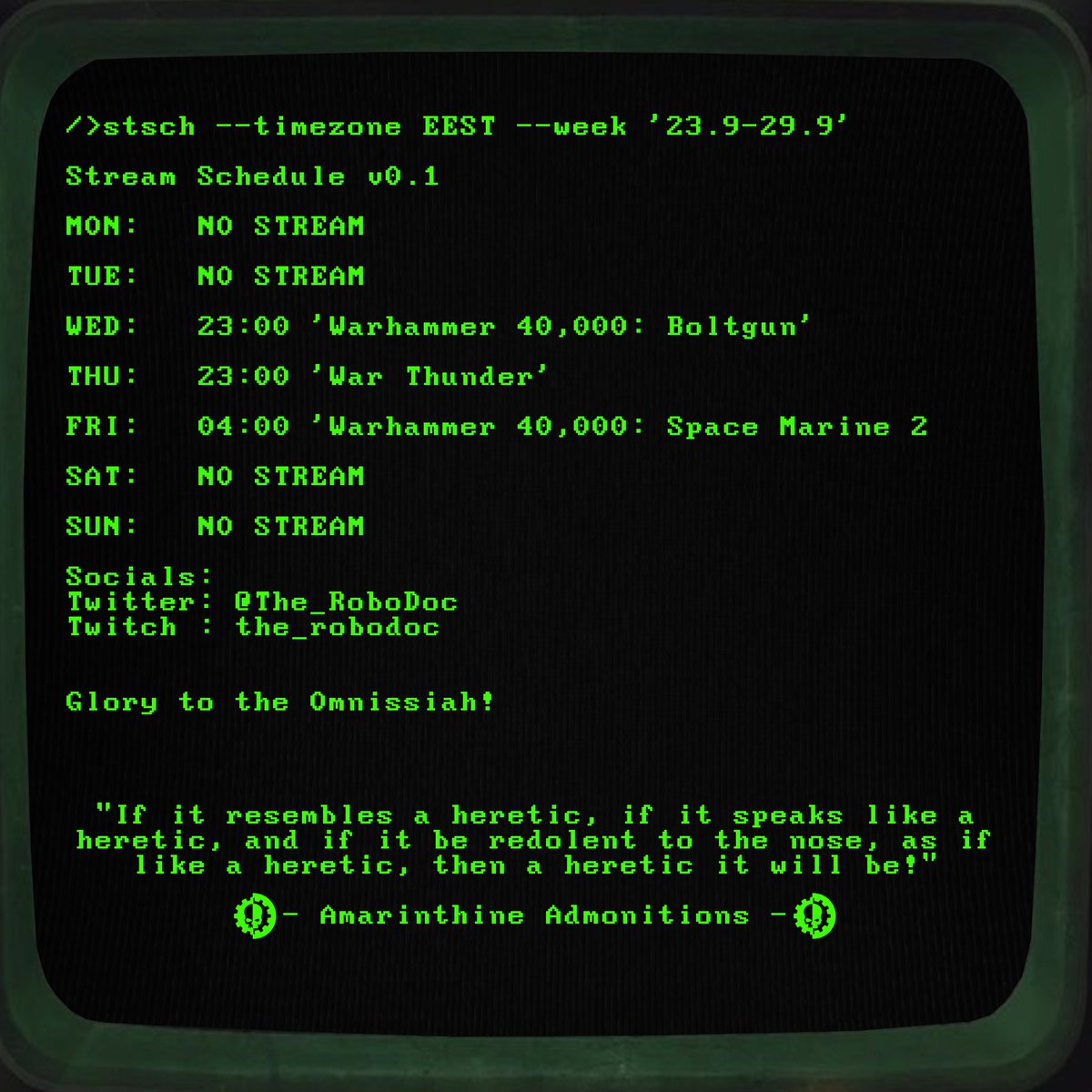 Look at me. I'm a big boy, with a schedule and everything
