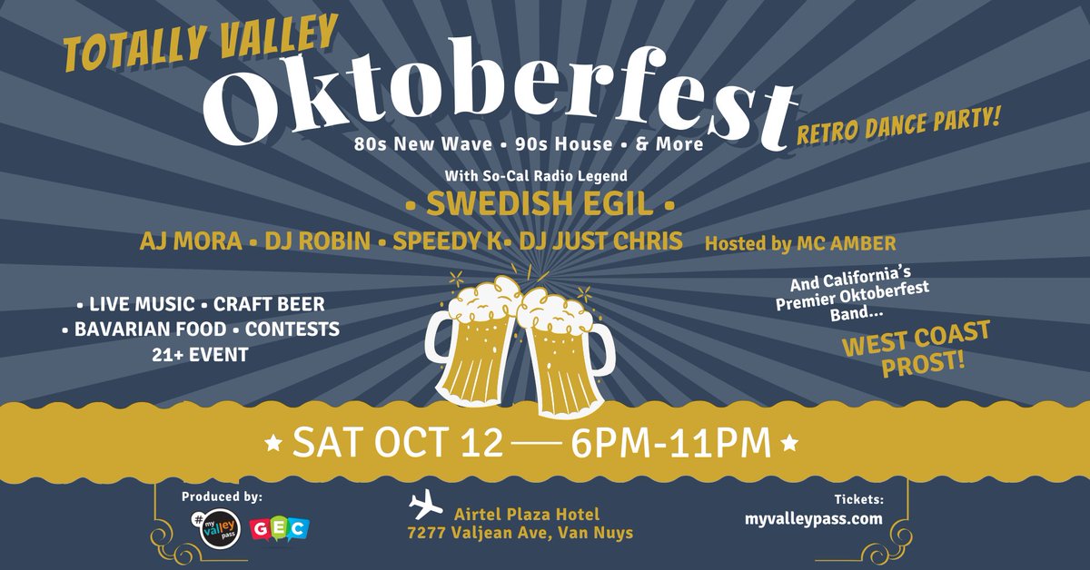 Swedish Egil (@swedishegil) on Twitter photo Join me at TOTALLY VALLEY OKTOBERFEST - SAT OCT 12th! I’ll be spinning 80s NEW WAVE as we take over the <a href="/airtelplaza/">Suzi Fisher</a>. @gecevents will transform the historic hotel into the town of Munich with Food, Beer x Music from 80s to 90s house to Oompah!🍻
Tickets: myvalleypass.com Join me at TOTALLY VALLEY OKTOBERFEST - SAT OCT 12th! I’ll be spinning 80s NEW WAVE as we take over the <a href="/airtelplaza/">Suzi Fisher</a>. @gecevents will transform the historic hotel into the town of Munich with Food, Beer x Music from 80s to 90s house to Oompah!🍻
Tickets: myvalleypass.com