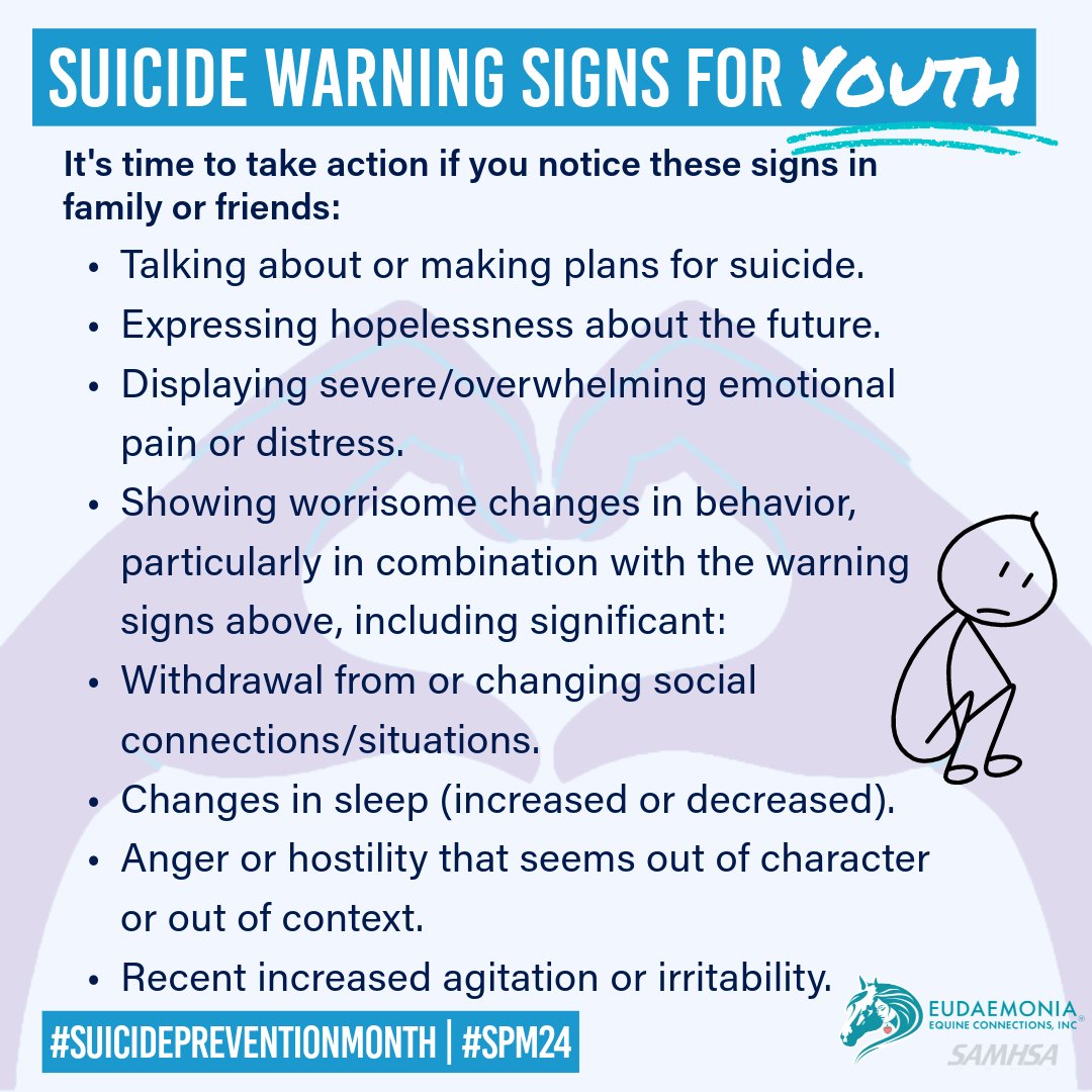 EEC_Inc's tweet photo. Suicide Warning Signs. Be vigilant and proactive in offering your support to those in need and sharing these signs with others.

**Donate Here:** https://t.co/AjVMOoAJtV

#SuicidePrevention #suicidepreventionmonth #SPM24 #ConnectToProtect #NSSP #988Day #EEC_Inc https://t.co/8C6fhJ0Xvq
