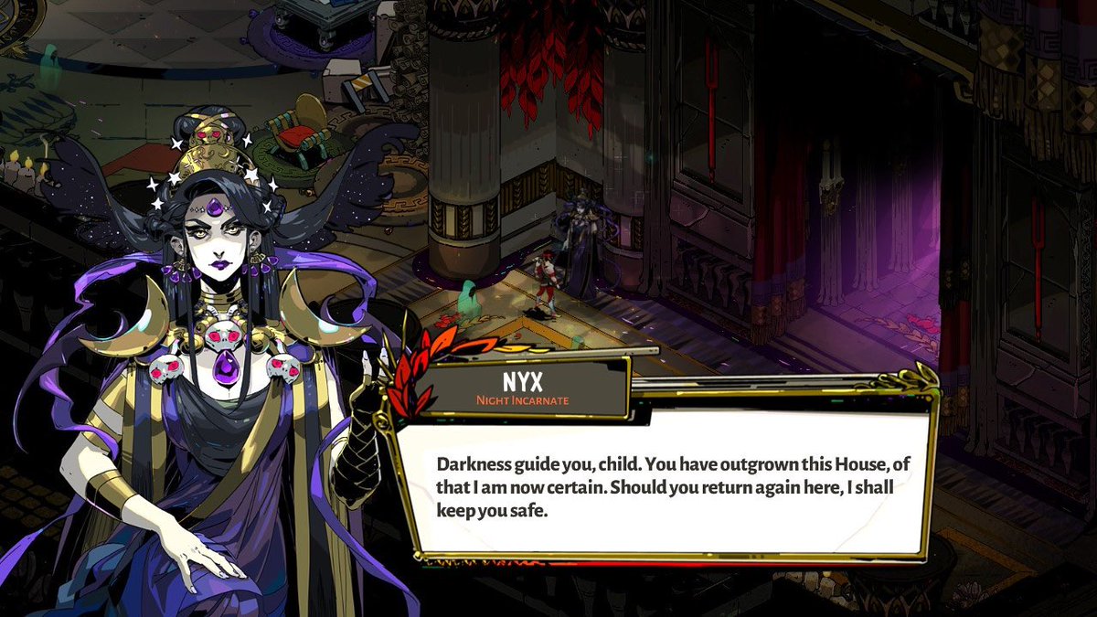 REVIVEDEUS's tweet photo. ⠀  
𝖔𝖔𝖈. ( tries to convince you into looking into the game further by showing you top-tier designs, zagreus being wholesome and sassy and the fact that you can romance death incarnate + a badass woman with a whip who will actually just kill you. )
⠀ https://t.co/QU6v7MRXJB
