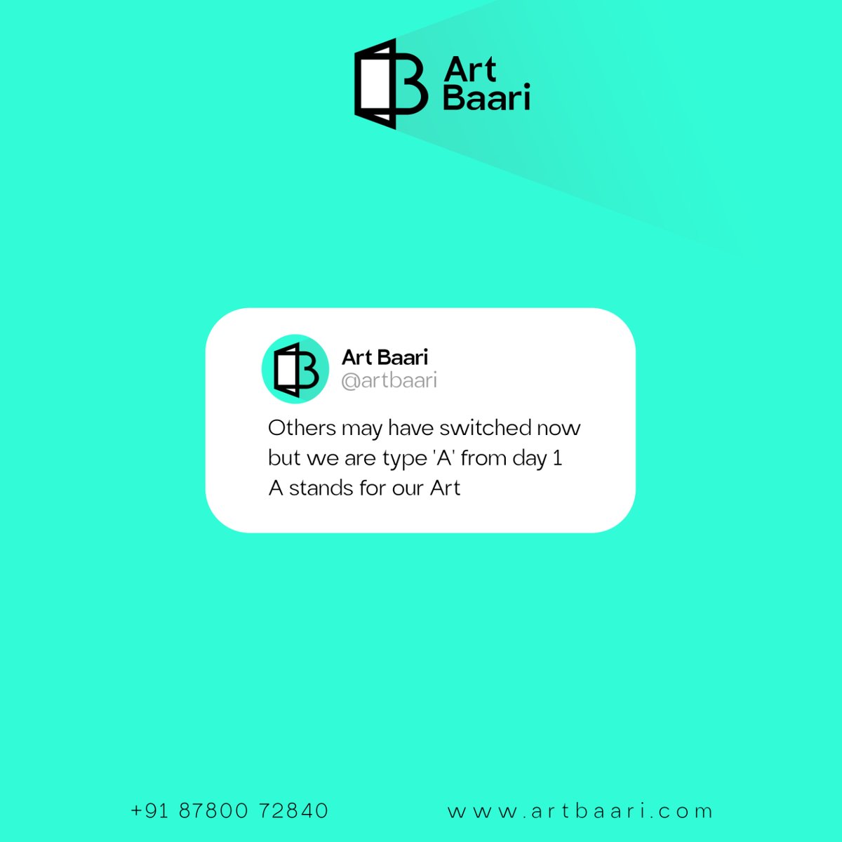 artbaari's tweet photo. In a world of copycats, be an original. Choose the agency that's been dedicated to the art of marketing from the beginning.
#Artbaari #art  #baari 
#marketingagency
#creativeagency
#contentmarketing
#branding
#graphicdesign https://t.co/TCgMw6AM2R